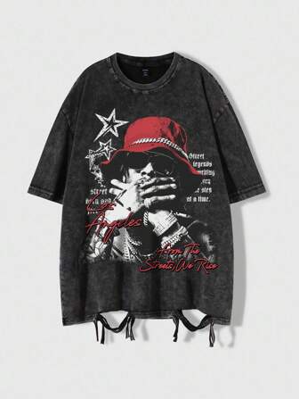 Grunge Punk Herren Street Punk Grafik Distressed T-Shirt