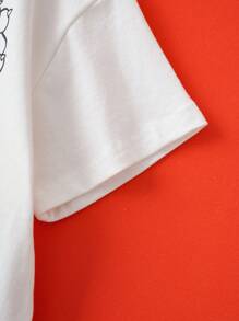 LOONEY TUNES X SHEIN 2件套少女卡通猫咪印花短袖T恤和短裤 - 彩色 - 查看 6