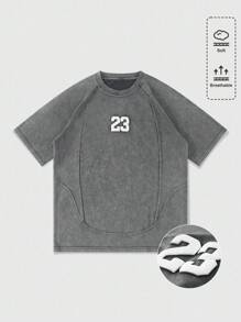 ROMWE MEN Prep Men's Street Life Casual Washed Letter Print T-Shirt For Summer - Dark Grey - View 1