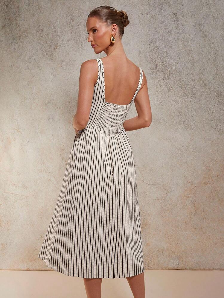 COSMINA Women's Striped Print Sleeveless Mid-Length Dress - Apricot - View 4