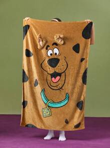 SCOOBY-DOO X SHEIN Manta de cama con decoración de oreja en patrón de dibujos animados 3D, para primavera/invierno - Marrón - Ver 6