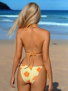 Swim Mod 2pcs Women Random Fabric Design Halter Neck Bikini Swimwear Set For Summer Beach Vacation - Multicolor - View 2