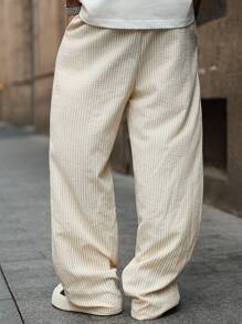 Manfinity Hypemode 男士休闲宽松直筒裤，柔软舒适的纹理面料，适合街头服饰、嘻哈、滑板和日常穿着，送给男朋友/丈夫的完美礼物，Y2K 风格，男士条纹裤，男士宽松直筒休闲裤，秋季