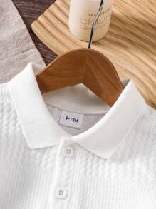 SHEIN Vintaside Kids Áo thun polo tay dài màu trắng trơn đơn giản cho bé trai, thích hợp cho mùa xuân/thu - trắng - Xem 4