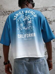 Manfinity Hypemode T-shirt casual d'été pour hommes à imprimé tropical dégradé, Top de plage - Multicolore - Voir 5