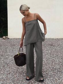 Livesso Women's Casual 2 Pieces Set, Summer New Arrival, Solid Color - Grey - View 6