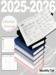 SHEIN 2025-2026 Planner Notebook Agenda English Inner Soft Leather Cover 204Sheets/408Pages Monthly/Weekly/Daily PlanerDairy Journal For Students Gifts Office&SchoolSupplies Stationery Christmas New Year Gifts