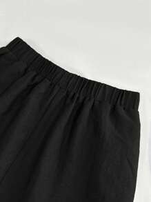 SHEIN LUNE 2pcs/Set Setelan Jaket dan Celana Panjang Wanita Ukuran Plus, Warna Polos, Lengan Panjang, Pakaian Musim Gugur untuk Wanita - Hitam - View 3
