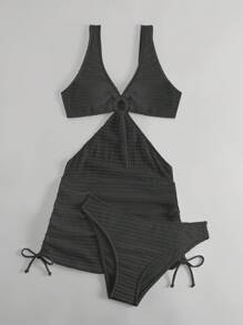 Swim Vcay 女款素色休閒度假風夏季泳衣 - 黑色 - 查看 8