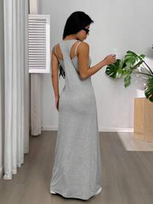 SHEIN EZwear 女式纯色不对称领口无袖休闲连衣裙（夏季） - 灰色 - 查看 2