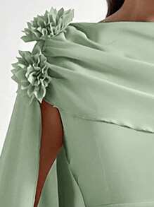 Firerie Váy cưới dài tay bèo nhún họa tiết hoa cỡ lớn màu hồng nhạt, váy dài chữ A thanh lịch, lãng mạn, nhẹ nhàng, váy mùa hè cho nữ - màu xanh lá - Xem 8