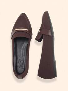 CUCCOO BASICS Women's Pointed Toe Knit Coffee Color Loafers, Elegant Commuting Versatile Suitable For Street, Office, Outdoor Flat Shoes For Christmas - Coffee Brown - View 4