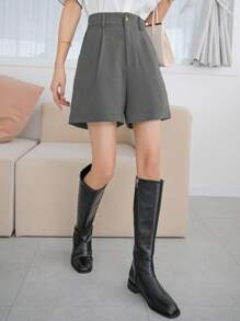 DAZY Women's Casual Solid Color Fold Pleated Loose Shorts With Side Pockets, Summer