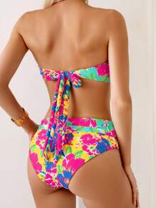 Swim Vcay 2 Pieces 2025 Floral Print Halter Crop Top & High Waist Shorts Bikini Set Set (Reversible And Multi-Wear), Summer Beach Vacation - Multicolor - View 3