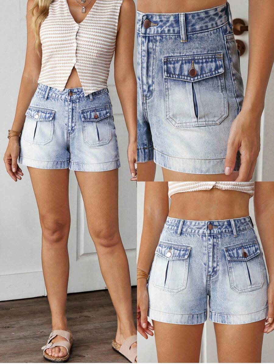 EMERY ROSE Women's Casual Washed Denim Cargo Shorts