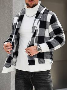 Manfinity CasualCool 男士格子印花休闲时尚长袖抓绒外套，秋冬季 - 彩色 - 查看 7