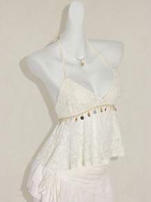 SHEIN ICON Top tipo halter casual de unicolor con colgante de concha como decoración