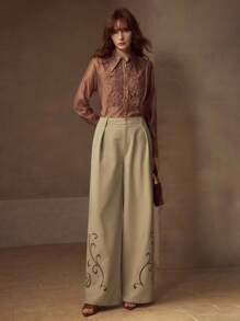 MOTF PREMIUM PANTALONES CALADOS CON BORDADO - Caqui - Ver 5
