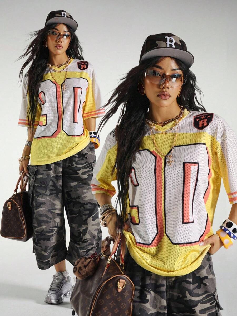 StreetHx 女士夏季休闲网眼拼接印花T恤 - 彩色 - 查看 1