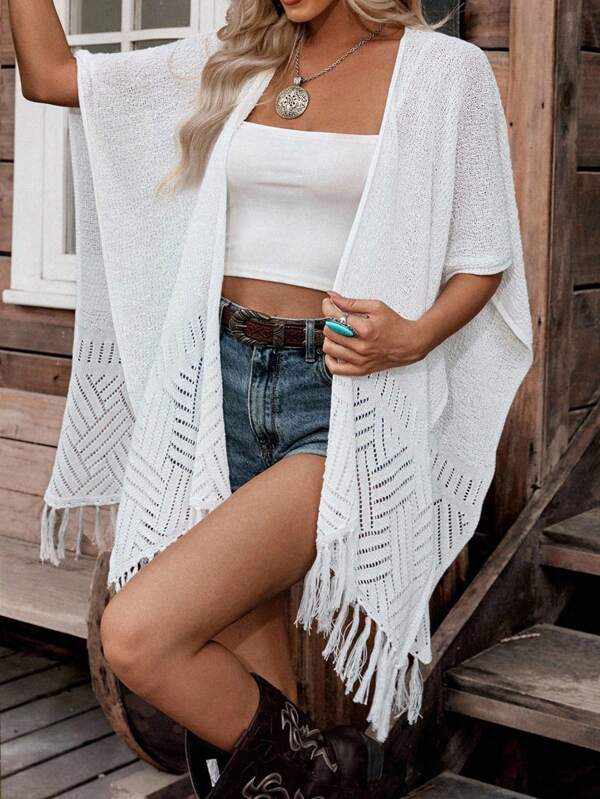 LanaWest 女式纯色休闲节日披肩针织开衫，春夏