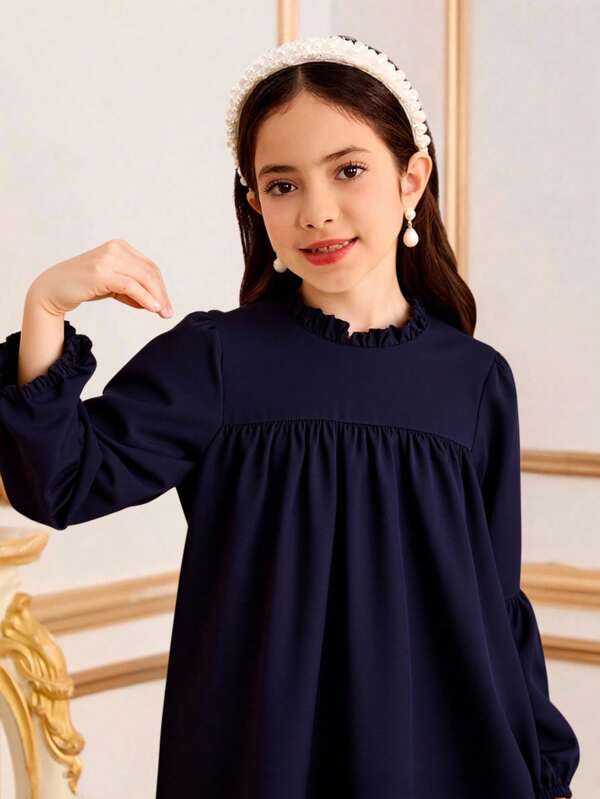 Tween Girls Sweet Ruffle Lantern Sleeve Dress, Suitable For Autumn/Winter