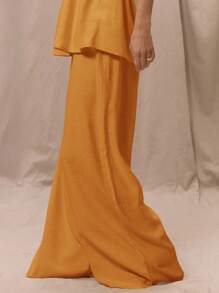 MUSERA Quần ống rộng cạp chun thấp, chỉ có ở phần dưới, thích hợp cho kỳ nghỉ hè, đi biển, phong cách thanh lịch, boho lãng mạn, kiểu Ibiza, chất liệu vải lanh, thích hợp cho lễ Phục sinh, trang phục thường ngày. - trái cam - Xem 3