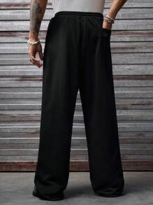 AXEPEAK 男士简约印花设计休闲日常运动裤 - 黑色 - 查看 2