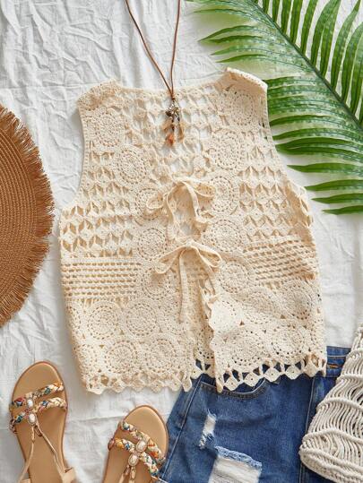 Travachic 女士针织上衣、度假风格、休闲夏日度假、波西米亚海滩度假、波西米亚风、节日庆典、海滩、夏季、毕业典礼、海滩必备品、女士假日镂空钩针背心、7 月 4 日女士、俱乐部、钩针
