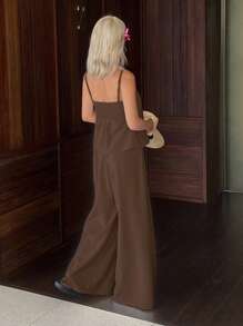 Livesso Set de 2 piezas formado por un top tipo camiseta de unicolor y pantalones de pierna ancha para mujer