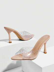 CUCCOO SZL CUCCOO Women's Fashion Rhinestone Bow TPU High Heel Sandals For Christmas - Apricot - View 5