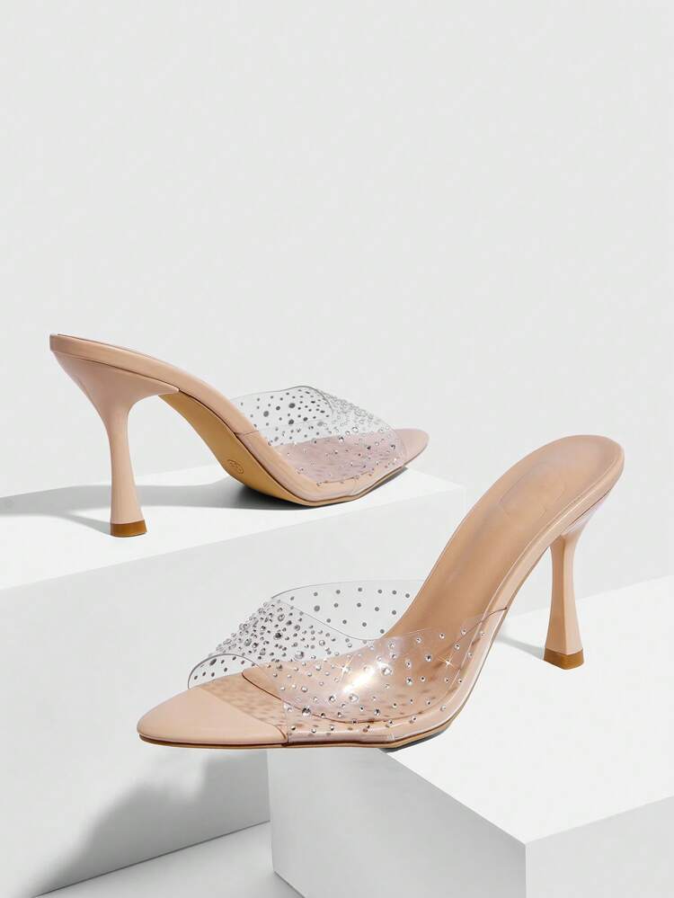 CUCCOO SZL Women's Fashion Rhinestone Bow TPU High Heel Sandals For Christmas Spring Shoes Prom Heels