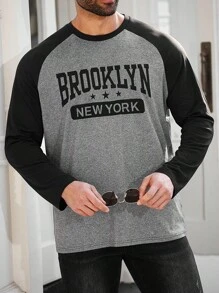 Manfinity Dauomo 男士字母图案插肩袖T恤，适合秋季 - 彩色 - 查看 6