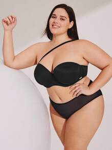 LUVLETTE Plus Woman 黑色透气无肩带隐形无缝聚拢钢圈基础款 T 恤文胸