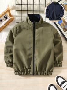 SHEIN 1 pièce Veste réversible décontractée pour jeune garçon, coupe ample, pratique, convenant pour la rentrée scolaire, les fêtes d'anniversaire, les soirées, les représentations, les mariages, les baptêmes, les cérémonies d'ouverture, le port quotidien, l'école, les voyages, les sports. Veste légère zippée, veste bomber pour l'automne et l'hiver