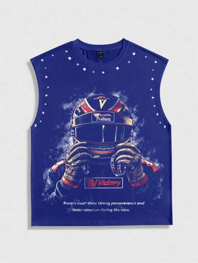 Street Life Herren Rundhals-Ärmellos Mode Astronaut Bedrucktes Tanktop