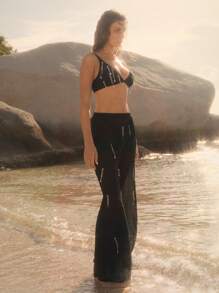 Elaire Women's Summer Vacation Beach Fringe Detail Bikini Set - Black - View 4