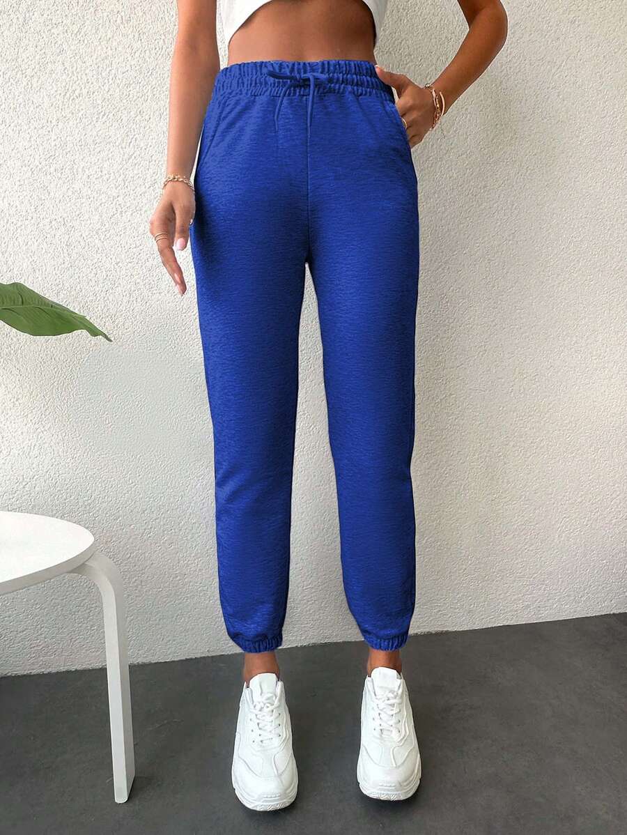 EURMUSE Cotton Ladies Tie-Up Ankle Sweatpants - Royal Blue - View 1