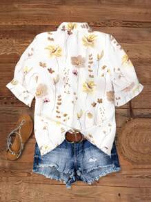 EMERY ROSE Camisa suelta con estampado floral elegante, blusa casual de manga corta para ir al trabajo