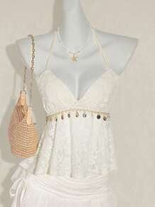 SHEIN ICON Top tipo halter casual de unicolor con colgante de concha como decoración