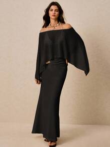 Poéselle Blusa informal de hombros descubiertos y semi transparente para vacaciones de las mujeres