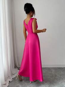 SHEIN Elenzya Đầm dài không tay màu trơn thanh lịch dành cho nữ, phong cách lãng mạn - Màu Hồng Tươi - Xem 2