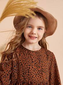 SHEIN Tween Girl Dalmatian Print Flounce Sleeve Ruffle Hem Dress - Brown - View 6