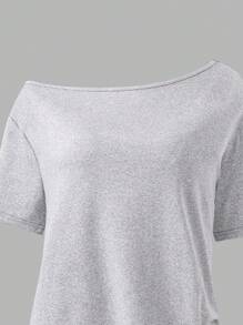 Sparklyn 少女休闲纯色不对称领口短袖T恤