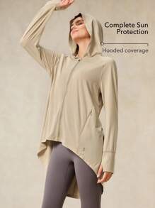 OutZeal 防紫外线 UPF50+ 吸汗排汗高低下摆连帽防晒夹克 - 卡其色 - 查看 2