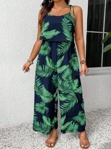 SHEIN Frenchy Plus Size Floral Print Sleeveless Jumpsuit, Summer Holiday - Blue - View 4