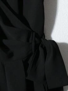 Franclia V-Neck Ruffled Trim Tie-Waist Cap Sleeve Chiffon Blouse