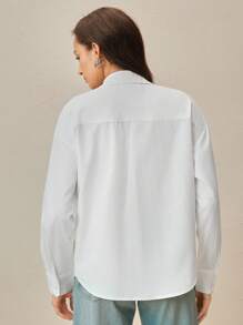 Anewsta 女士蓝色条纹格子优雅休闲宽松春夏长袖衬衫