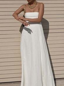 INAWLY 女士时尚休闲性感浪漫简约纯色长裙 - 白色 - 查看 4