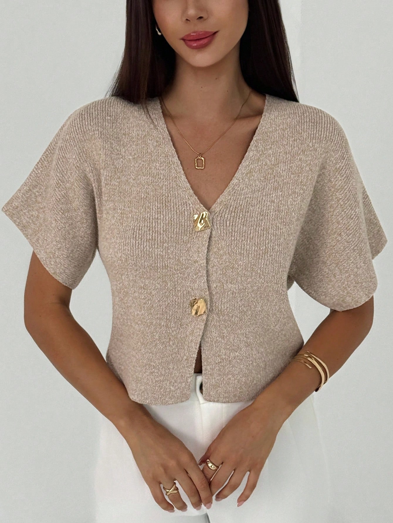 Deep v-neck buttoned cardigan