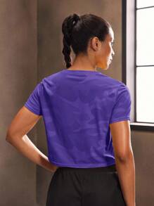 Exploreva Women Round Neck Dropped Shoulder Short Sleeve Casual Summer Sports Crop Top